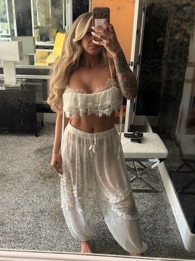 Anthropologie Ivory Lace Crop Camisole & Harem Pant Set